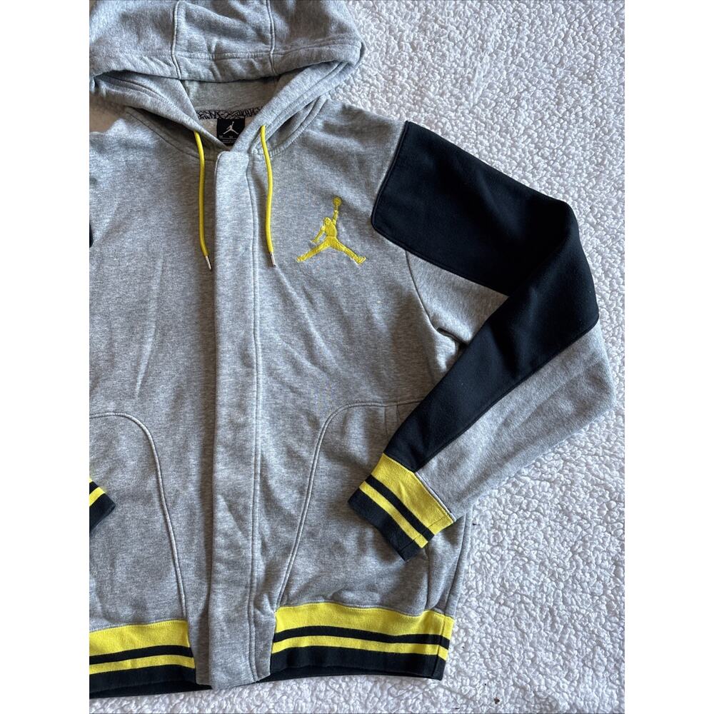 Nike Jordan Jacket Mens M Black Gray Yellow Varsity Hooded Jumpan Fleece - Picture 3 of 8
